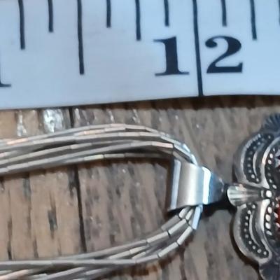 Beautiful vintage Southwest QT Sterling Liquid Silver 5 Strand Turquoise Heart Inlay Necklace