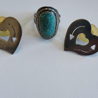 Mexico sterling earrings with vintage turquoise ring size 5.5