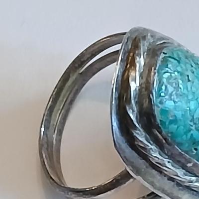 Mexico sterling earrings with vintage turquoise ring size 5.5
