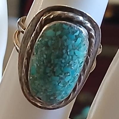 Mexico sterling earrings with vintage turquoise ring size 5.5