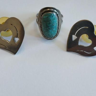 Mexico sterling earrings with vintage turquoise ring size 5.5