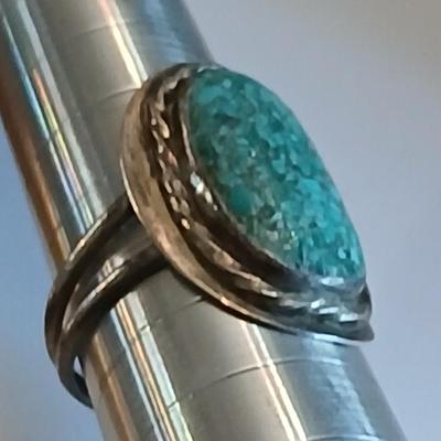 Mexico sterling earrings with vintage turquoise ring size 5.5