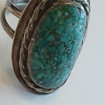 Mexico sterling earrings with vintage turquoise ring size 5.5