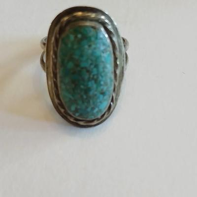 Mexico sterling earrings with vintage turquoise ring size 5.5