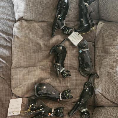 Black Porcelain Cats with Rhinestone Collars