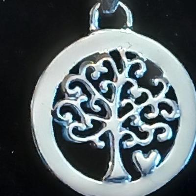 Two pairs of .925 Sterling marked hoop earrings with .925 marked Family tree necklace
