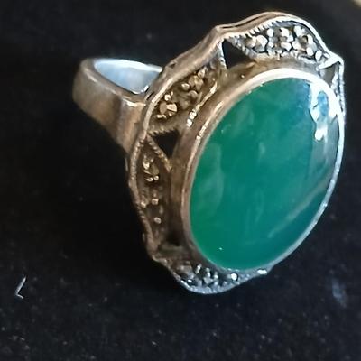 Spoon ring with beautiful .925 greenish stone ring
