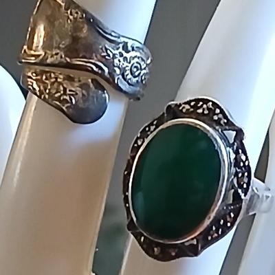 Spoon ring with beautiful .925 greenish stone ring