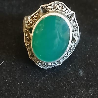 Spoon ring with beautiful .925 greenish stone ring
