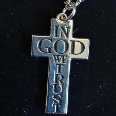 Four beautiful cross pendants - God Loves You - In God we Trust - rhinestone - and design crosses