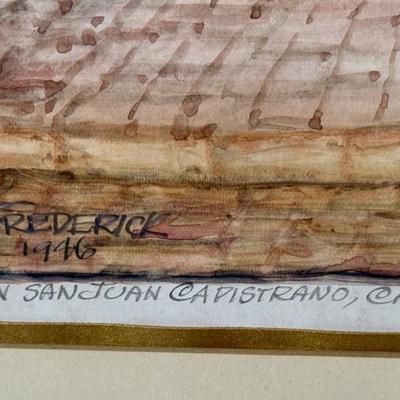 Sale Photo Thumbnail #367: This piece of art came from the estate of Carmen Oyharzabal, a well know resident of San Juan Capistrano, CA who cared for Pastor Paul Martin.  The artwork is In good condition with a personal note written on the back by Pastor Paul Martin to Carmen (pape