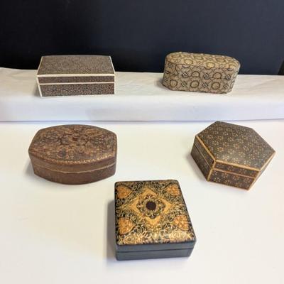 Antique Leather Trinket Jewelry Boxes Textured & Silk Lining #2