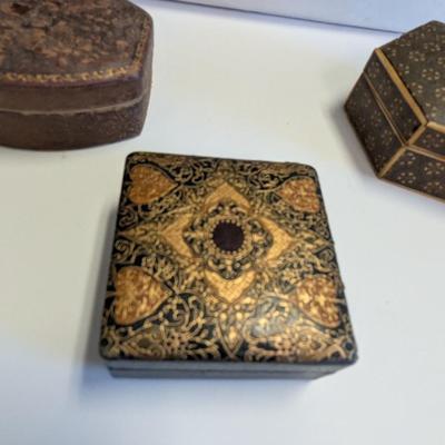 Antique Leather Trinket Jewelry Boxes Textured & Silk Lining #2