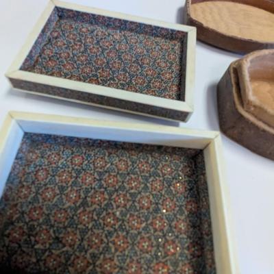 Antique Leather Trinket Jewelry Boxes Textured & Silk Lining #2
