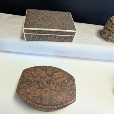 Antique Leather Trinket Jewelry Boxes Textured & Silk Lining #2