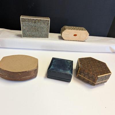 Antique Leather Trinket Jewelry Boxes Textured & Silk Lining #2