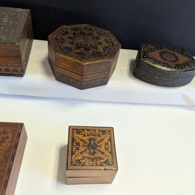 Antique Wooden Hinged Trinket Jewelry Boxes #5