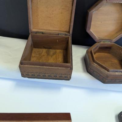 Antique Wooden Hinged Trinket Jewelry Boxes #5