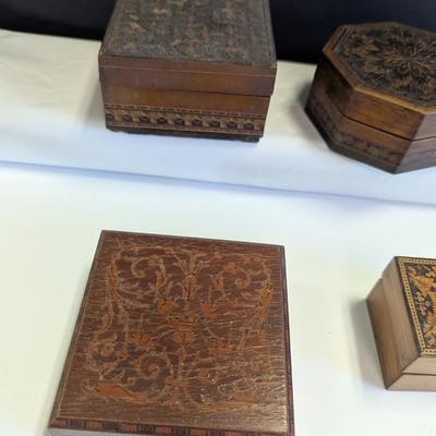 Antique Wooden Hinged Trinket Jewelry Boxes #5