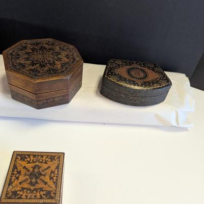 Antique Wooden Hinged Trinket Jewelry Boxes #5