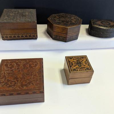 Antique Wooden Hinged Trinket Jewelry Boxes #5