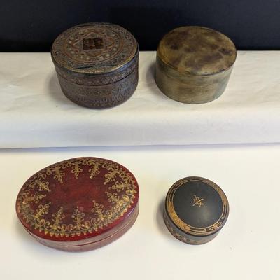 Antique Leather & Round Horn Trinket Box circa 1870 #6