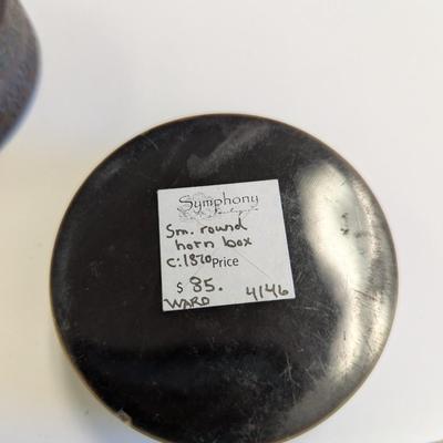 Antique Leather & Round Horn Trinket Box circa 1870 #6