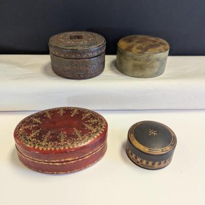 Antique Leather & Round Horn Trinket Box circa 1870 #6