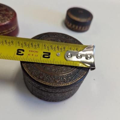 Antique Leather & Round Horn Trinket Box circa 1870 #6