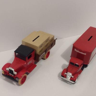 Pair of ERTL Scale Model Die Cast Banks- Budweiser Trucks