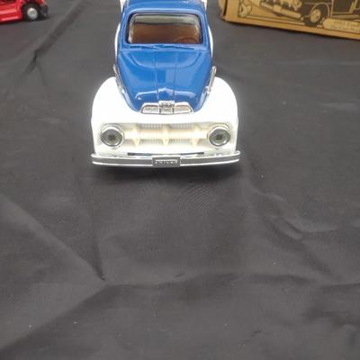 MUSCLE CAR NEON CLOCK, '51 FORD PICKUP DIE CAST MODEL AND A TONKA TRACTOR TRAILER