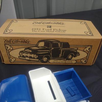 MUSCLE CAR NEON CLOCK, '51 FORD PICKUP DIE CAST MODEL AND A TONKA TRACTOR TRAILER