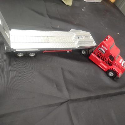 MUSCLE CAR NEON CLOCK, '51 FORD PICKUP DIE CAST MODEL AND A TONKA TRACTOR TRAILER