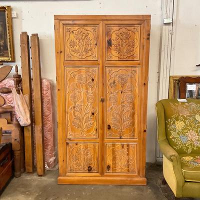 331 Henredon Carved Pine Asian inspired Armoire