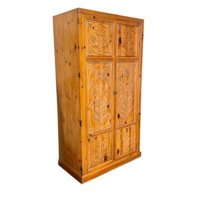 331 Henredon Carved Pine Asian inspired Armoire