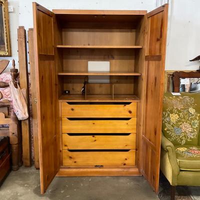 331 Henredon Carved Pine Asian inspired Armoire