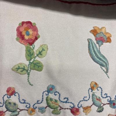 338 Pair Of Antique Handmade Crewel Twin Size Bed Spreads With Matching Dust Ruffles