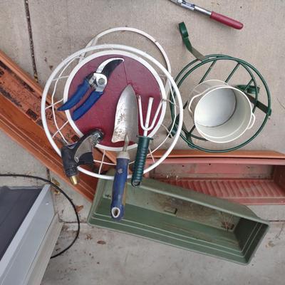 PLANTERS AND PLANT STANDS PLUS GARDENING TOOLS