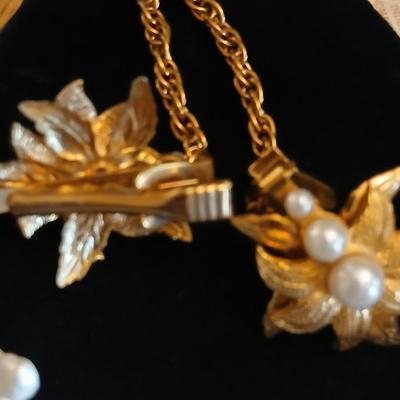 Vintage Floral Clip On Earrings- Acrylic rose with rhinestones -Faux Pearl, Crystal, Enamel and sweater guard clips