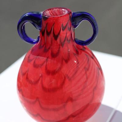 Sale Photo Thumbnail #105: Thick glass red vase 
no makers mark