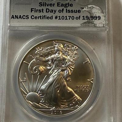 ANACS CERTIFIED 2016 MS70 SILVER EAGLE DOLLAR 1-OUNCE COIN AS PICTURED.