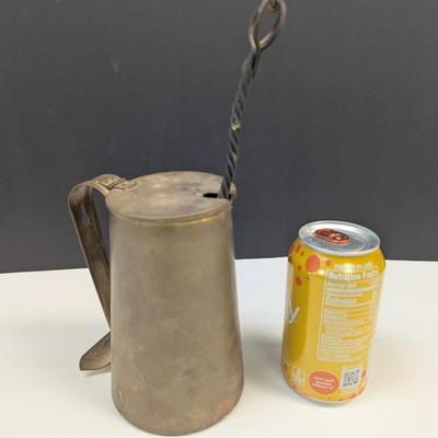 Sale Photo Thumbnail #1840: Antique Copper Brass Fire Starter Tankard Wrought Iron With Pumice