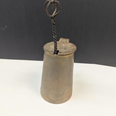 Sale Photo Thumbnail #1828: Antique Copper Brass Fire Starter Tankard Wrought Iron With Pumice