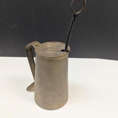 Sale Photo Thumbnail #1836: Antique Copper Brass Fire Starter Tankard Wrought Iron With Pumice