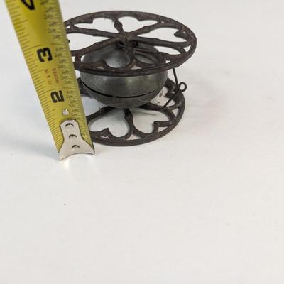 Sale Photo Thumbnail #659: Antique Victorian Cast Iron & Brass Rolling Bell Heart Design Pull Toy