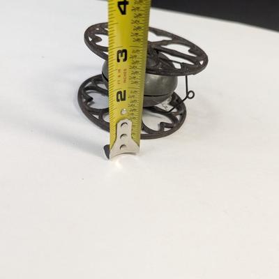 Sale Photo Thumbnail #660: Antique Victorian Cast Iron & Brass Rolling Bell Heart Design Pull Toy
