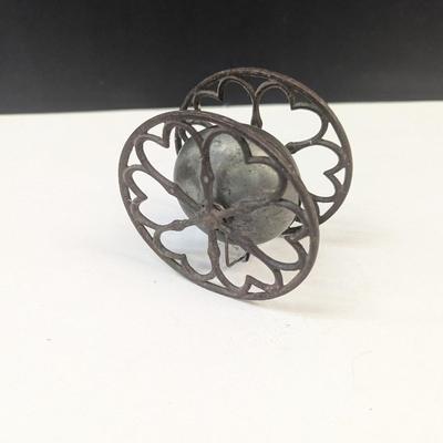 Sale Photo Thumbnail #653: Antique Victorian Cast Iron & Brass Rolling Bell Heart Design Pull Toy