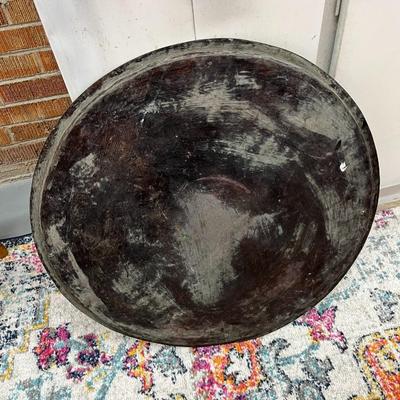 Sale Photo Thumbnail #119: Moroccan Brass Tray Top Table.  Characterized by its intricately engraved brass top and a foldable wooden base.
Approximate Measurements   26.5" Round and 20" Tall