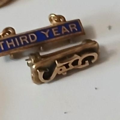 Assortment of award pins with a black fabric covered box