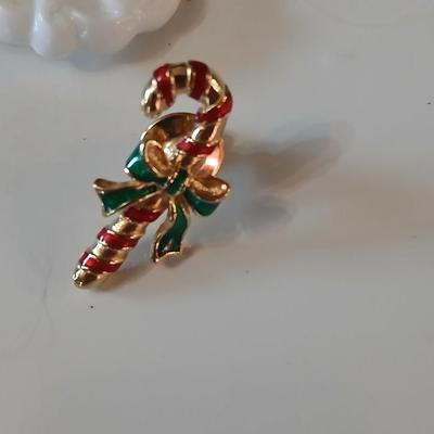 Vintage Christmas pins - Bells, tree, Santa, candy cane, holly, and a wreath